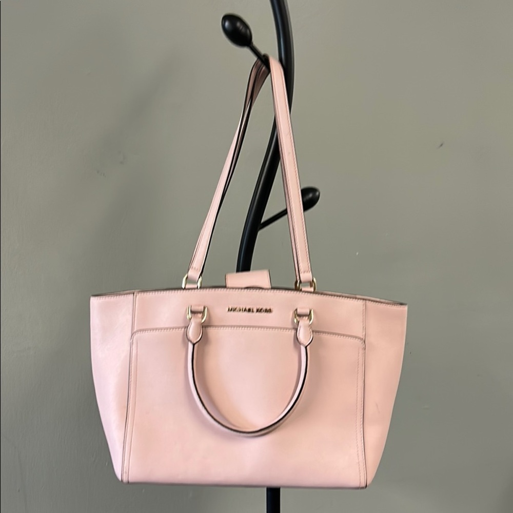 Michael Kors Pale Pink Leather Tote with Gold Hardware